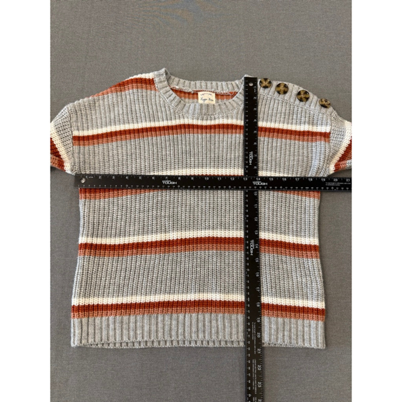 Hippie Rose grey white burnt orange striped sweater shoulder buttons boho xs - Picture 4 of 7